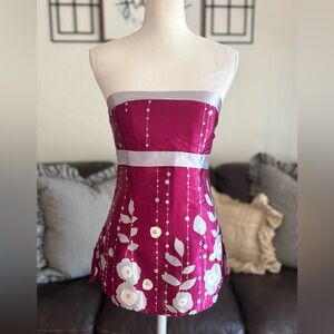 Studio Y Maroon with Gray and White Floral Accent Strapless Blouse‎ Size S Y2K